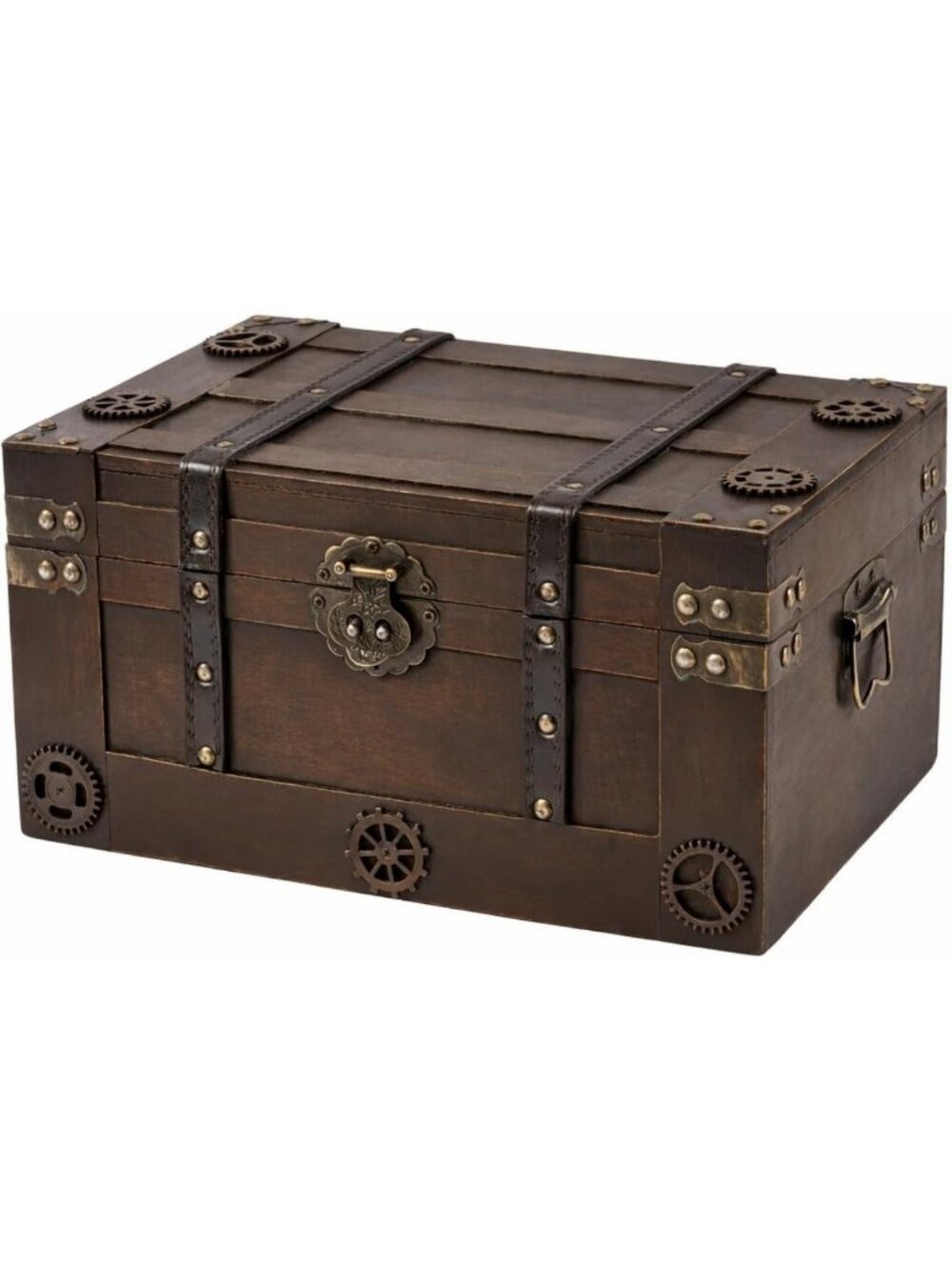Large Vintage Wooden Treasure Chest for Keepsakes, 13.8"x9.5"x6.9", Unique Decor